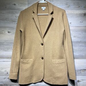 J Crew Sweater Knit Blazer 100% Cotton Two Button Women’s XS Acorn Tan Preppy